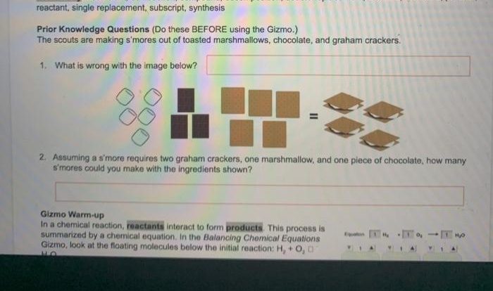 Student exploration chemical equations answer key