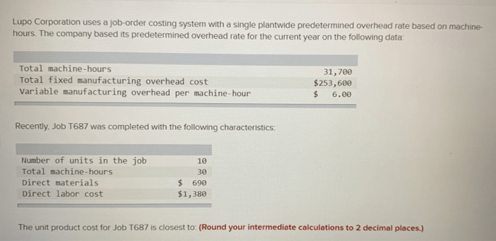 Corporation lupo costing uses job predetermined overhead order rate system plantwide based single homeworklib